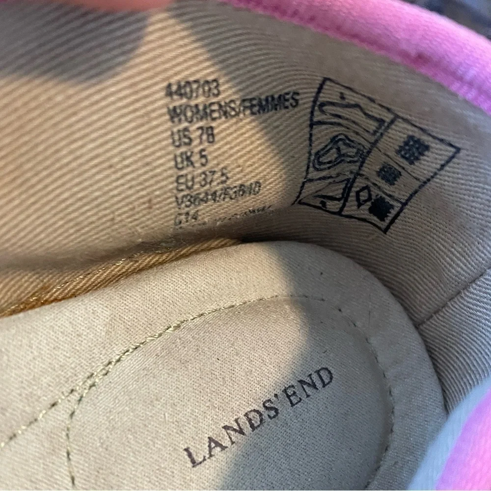 Lands End, women’s 7, pink and white stripe canvas espadrille flats like new